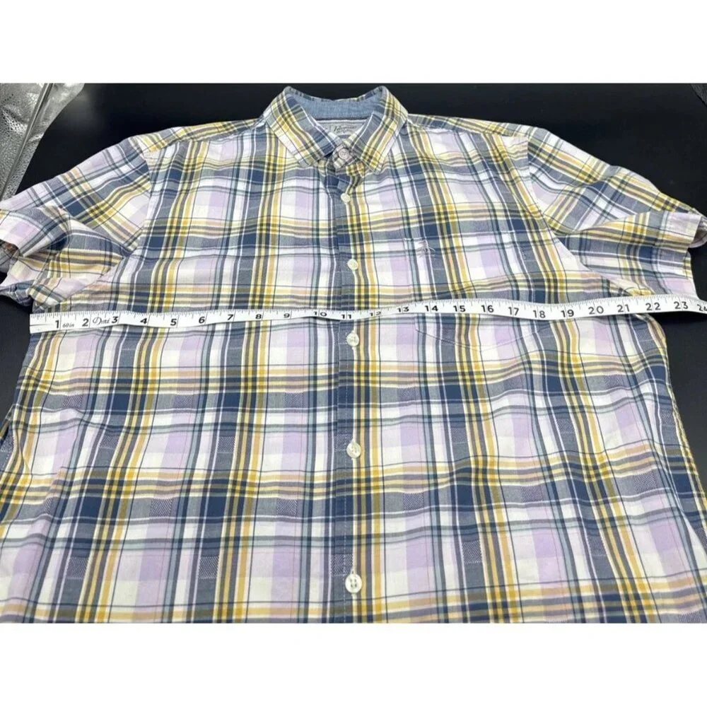 Original Penguin Men’s Cotton Plum Plaid Short Sleeve‎ Button Up Shirt Sz L